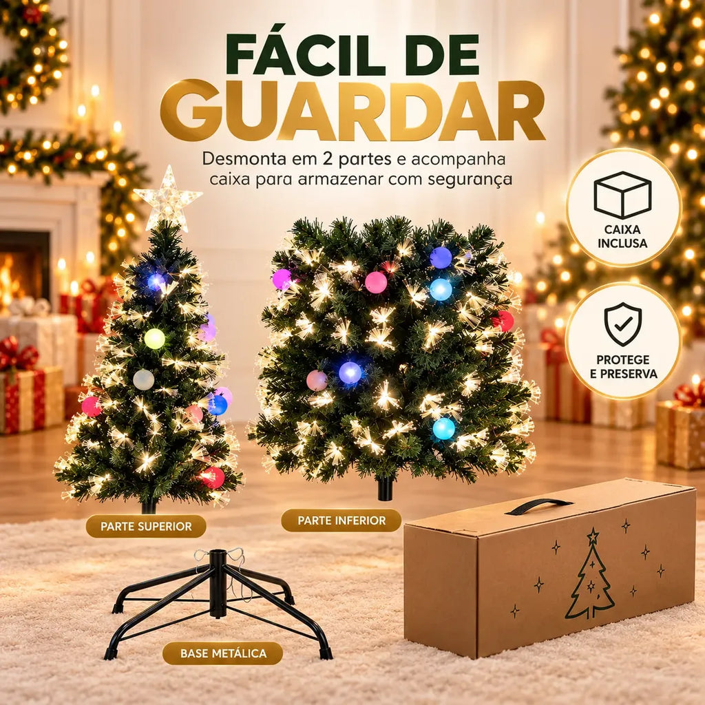 Árvore de Natal 210 cm com LED e Fibra Óptica Colorida Bivolt