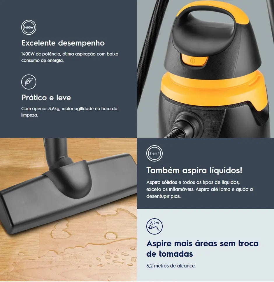 Aspirador de Pó e Água WAP GTW INOX 12 1400W com Bocal de Sopro