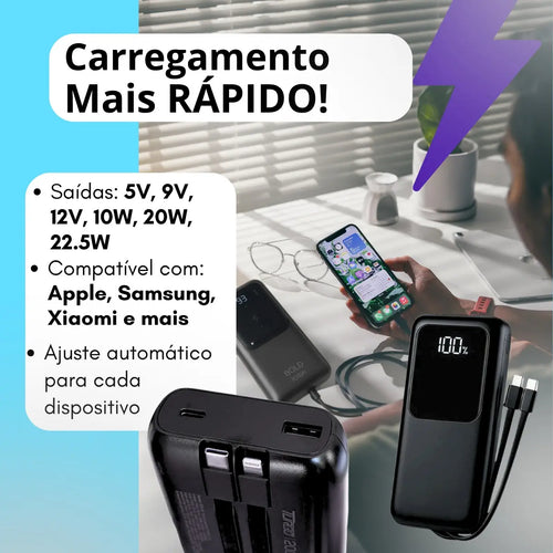 Carregador Portátil 20000 Turbo 22.5w Power Bank Premium Universal Rápido Voo Transporte Aéreo Para Samsung iPhone Xiaomi Motorola Celular Smartwatch Tablet Casenn Preto