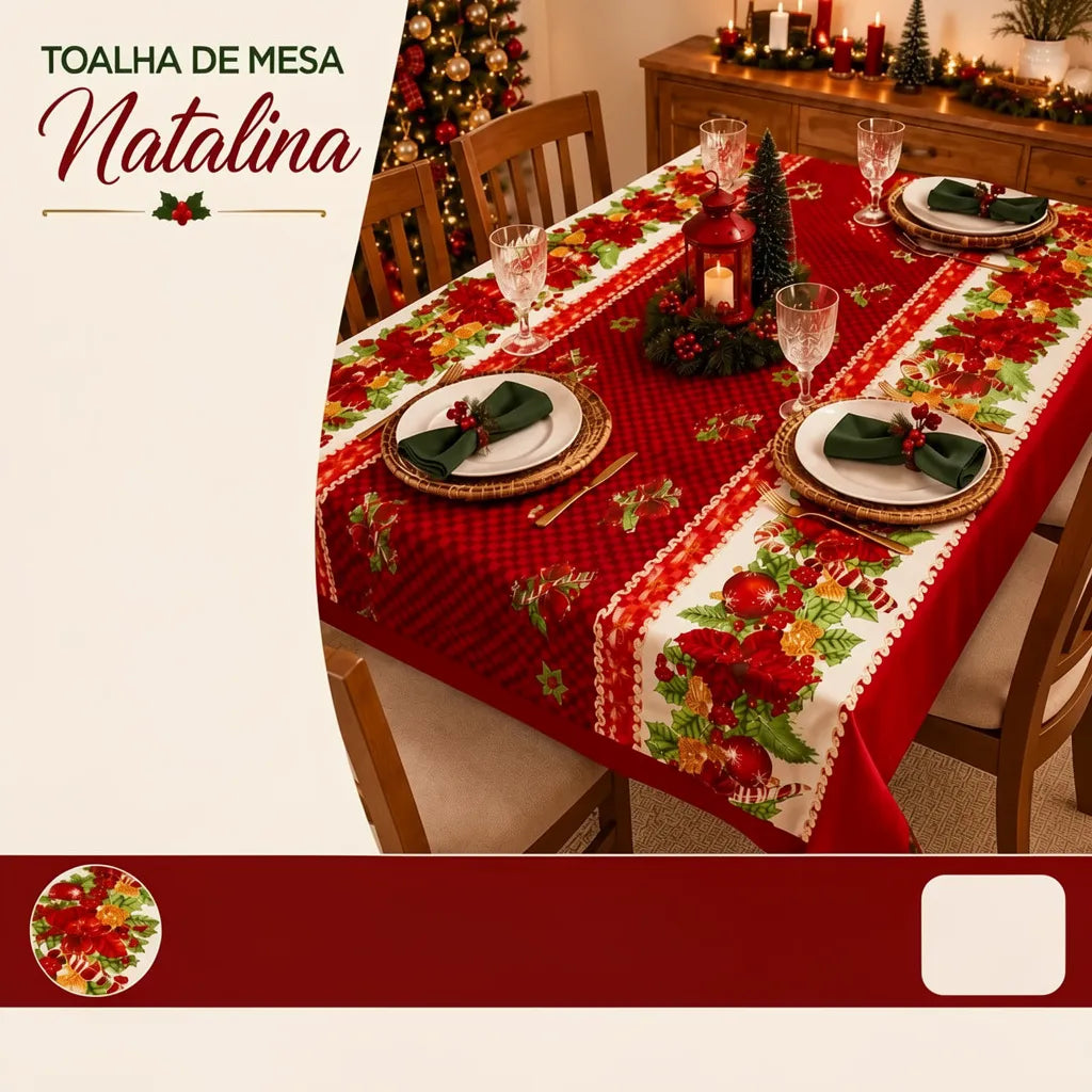 Toalha De Mesa 6 Lugares Decoração Natalina