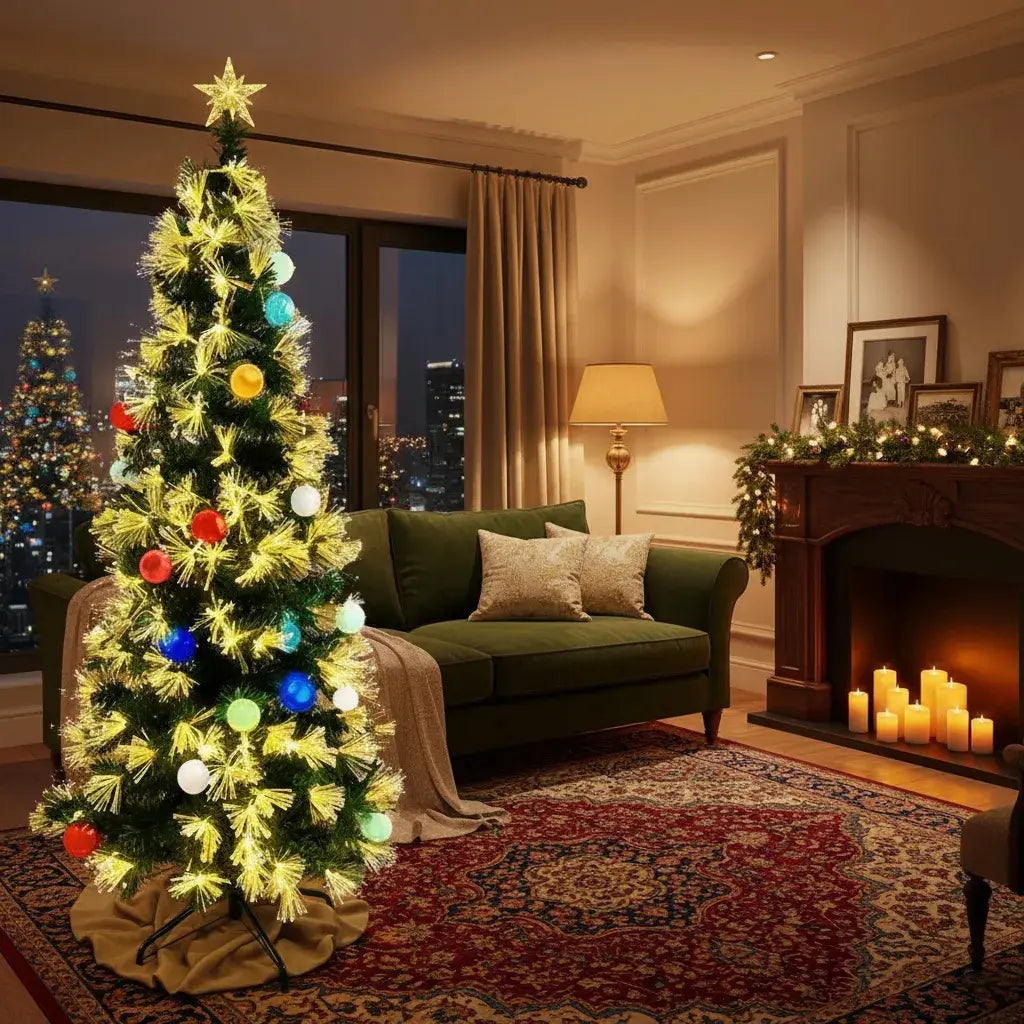Árvore de Natal 210 cm com LED e Fibra Óptica Colorida Bivolt